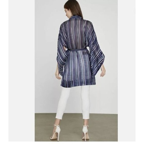 NWT BCBG MAXAZRIA LIGHT STRIPE MINI WRAP JACKET KIMONO COVER UP SIZE M / L $128 - Picture 2 of 16